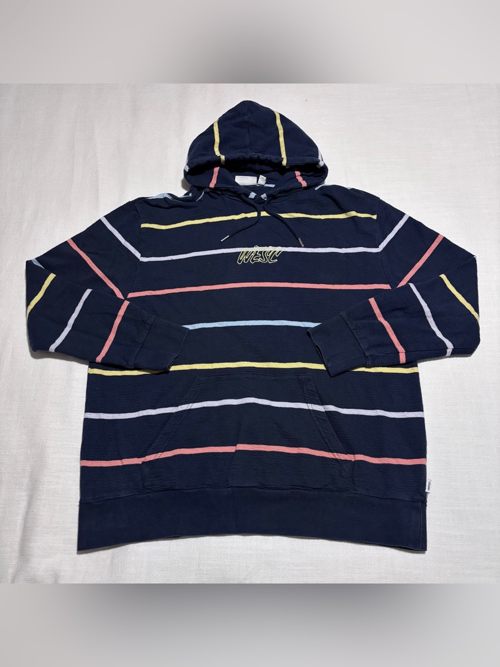 WESC 90s Mike Yarn Dye Striped Hooded Sweatshirt | Navy | Men’s Large Women’s XL